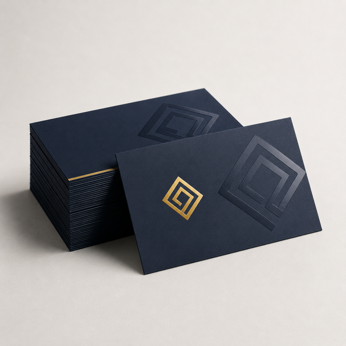 Black premium business cards with gold foil logo and spot UV β luxury business card printing Dubai