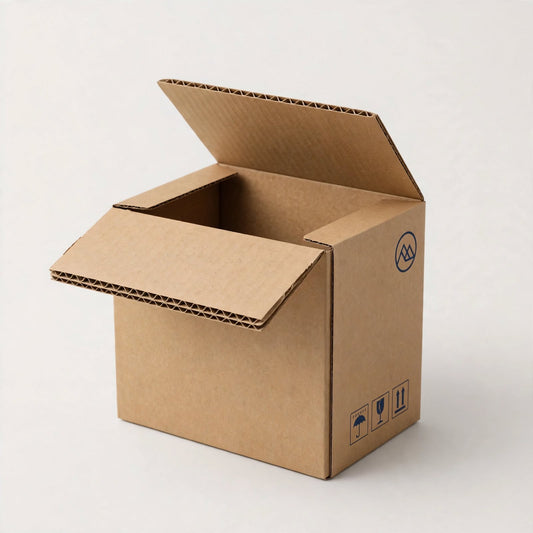 Brown 3 ply single-wall corrugated carton with flap raised showing the single flute edge — custom carton boxes Dubai