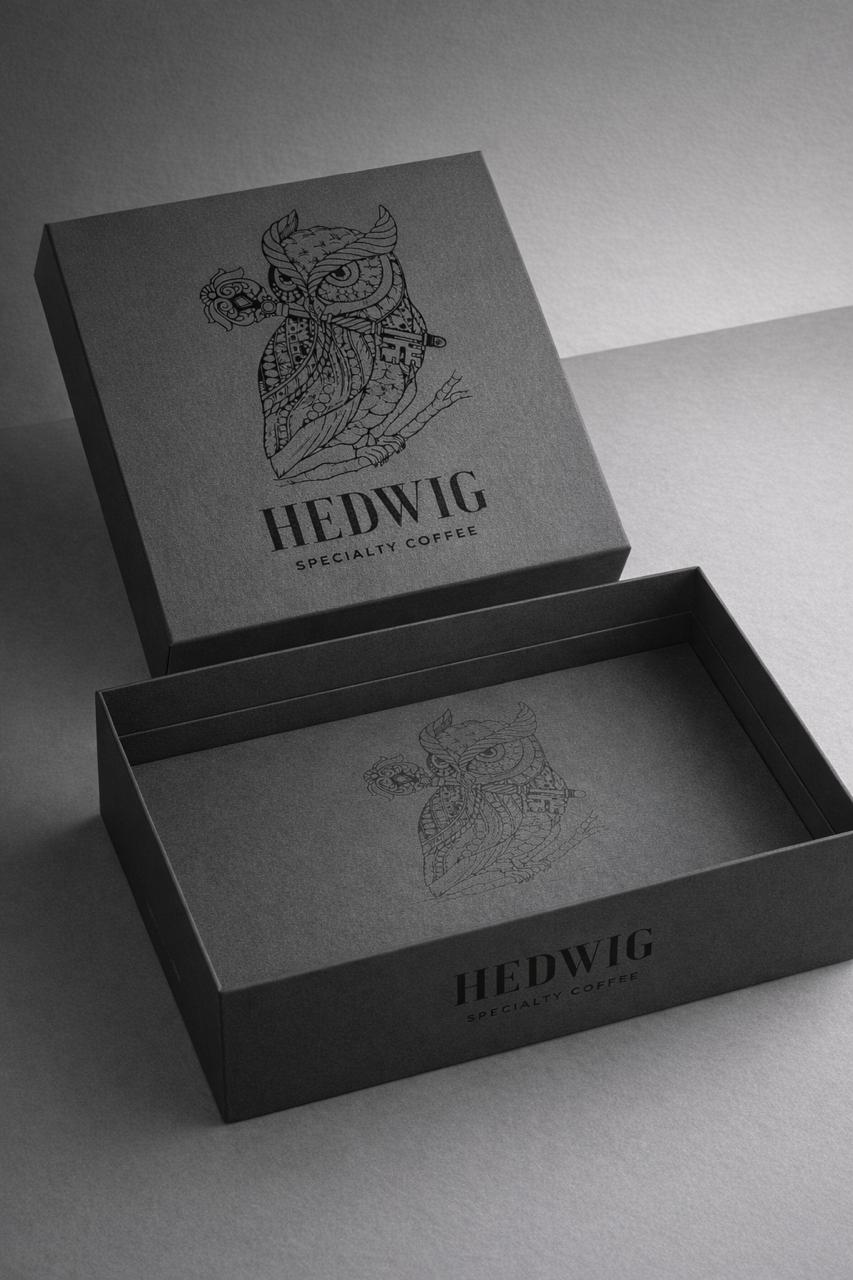 Charcoal two-piece coffee box with embossed lid — custom coffee packaging Dubai