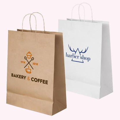 Printed kraft and white paper bags with logos — custom paper bags UAE