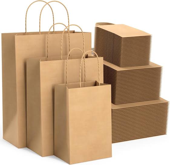 Brown kraft paper bags with twisted handles in three sizes — custom kraft bags Dubai