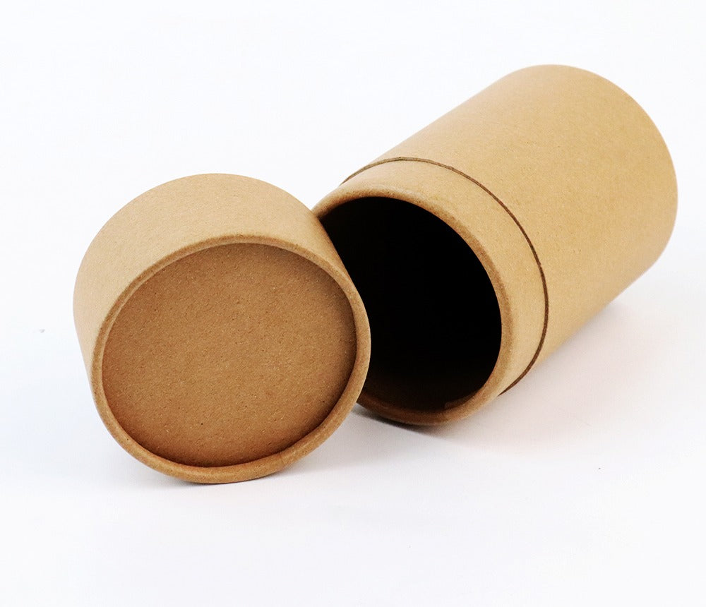 Natural kraft paper tube with lid, open — custom tube packaging Dubai