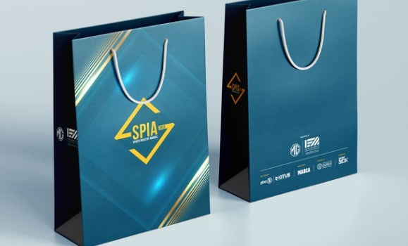 Teal full-colour printed gift bags with rope handles — ALEF UAE