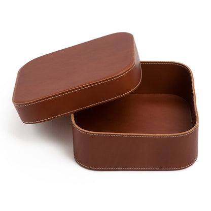 Custom cognac leatherette two-piece rigid box with lift-off lid — ALEF UAE