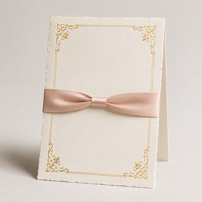 Layered wedding invitation cards with gold foil and vellum wrap — custom wedding invitations UAE